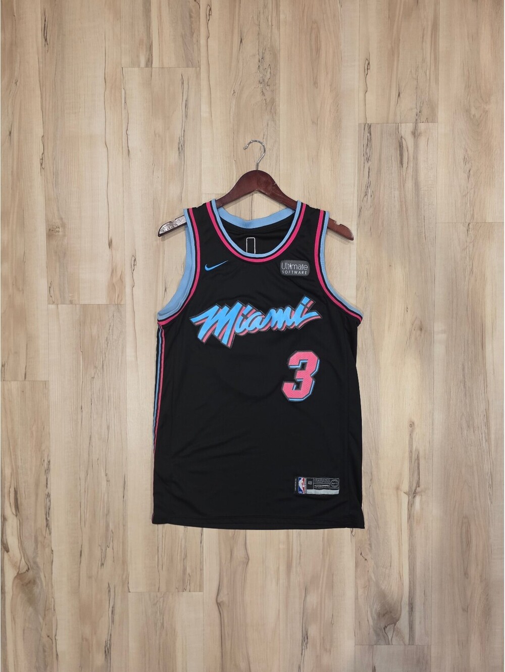 Nike Miami Heat #3 Wade NBA Swingman Jersey Size 48 Black Pink Blue